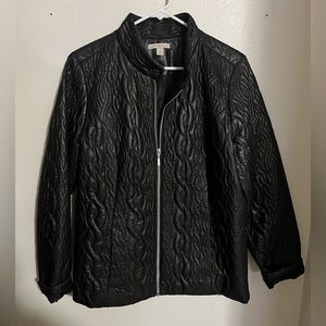 ISAAC MIZRAHI Classic Soho Quilted Faux Leather Moto Jacket Black Women's Size L